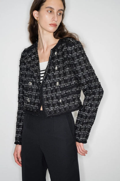 Le Saint-Honor Metallic Button Short Coat in Parisian-Inspired Tweed