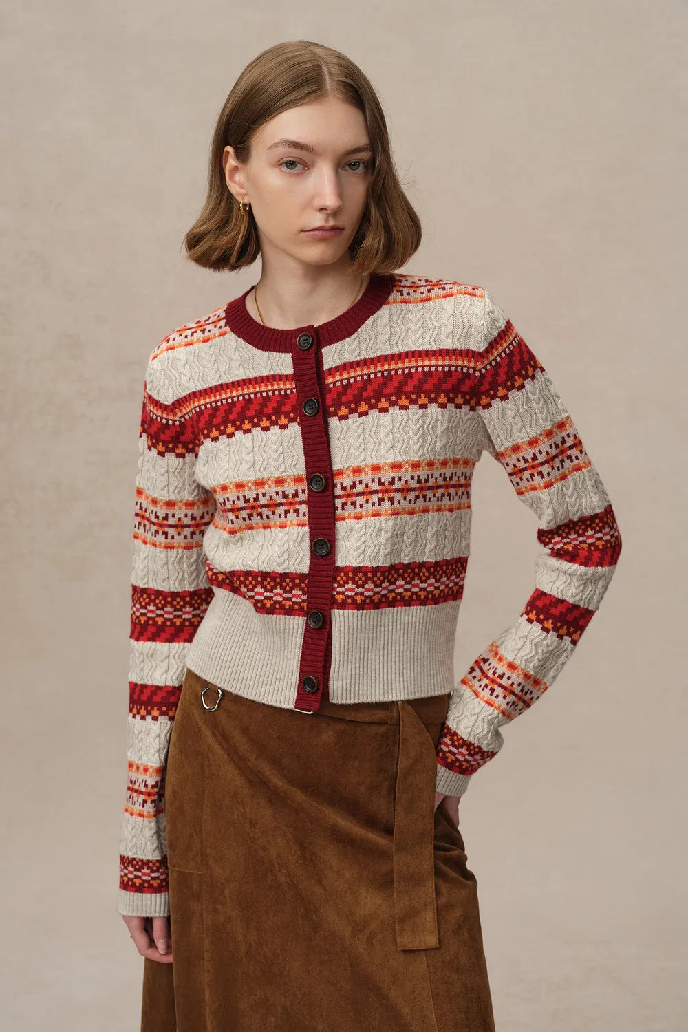 Ava Fair Isle Cardigan in Merino Wool Knit