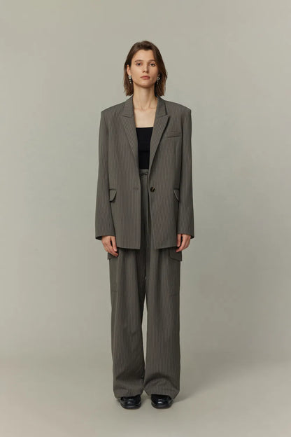 Hana Striped Blazer in Fine Worsted Wool