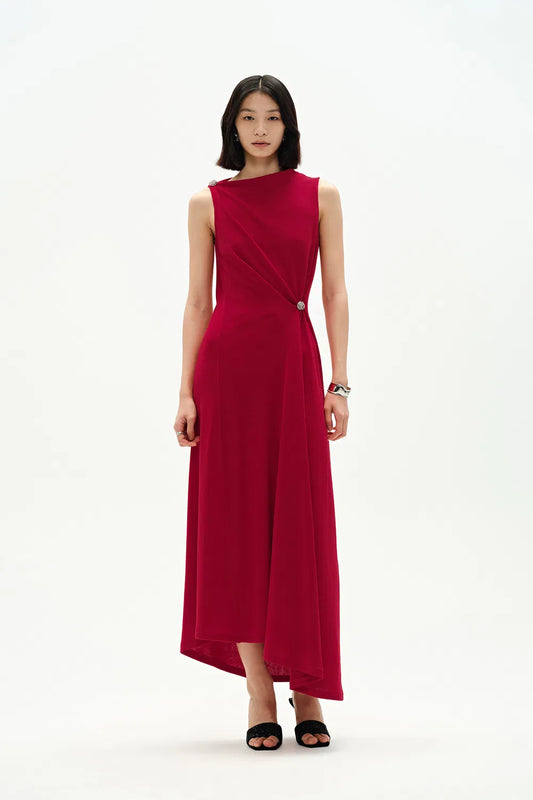 Kiki Asymmetric Knotted Sleeveless Dress in Merino Wool Knit