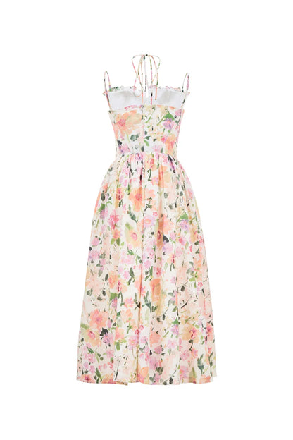 Cindy Flora Print Dress in Silk Cotton