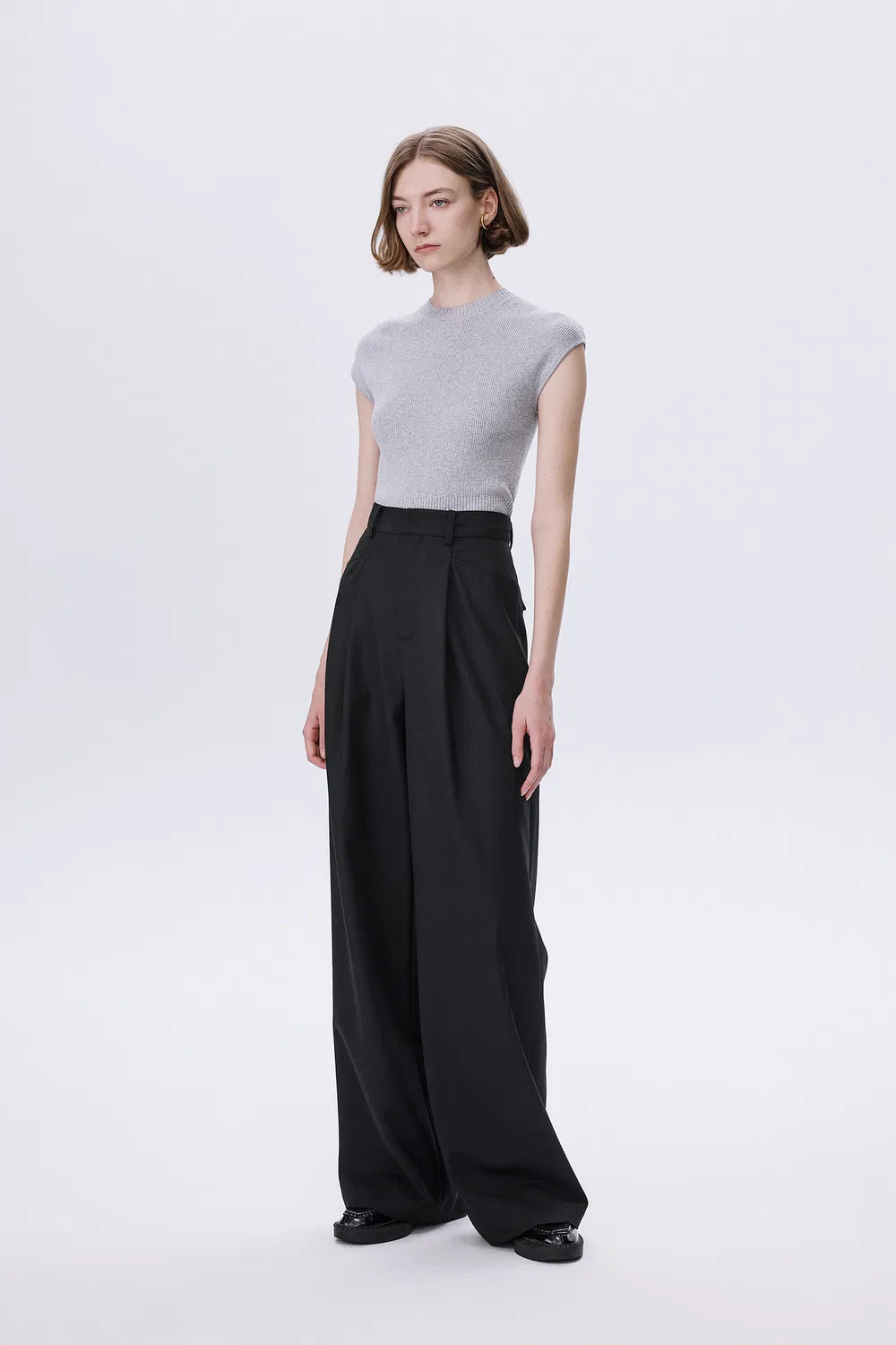 Ezra Wide Leg Trousers in Wool Twill