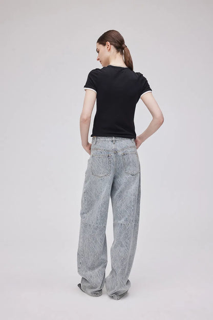 Eliana Textured Patchwork Jeans in Jacquard Washed Denim