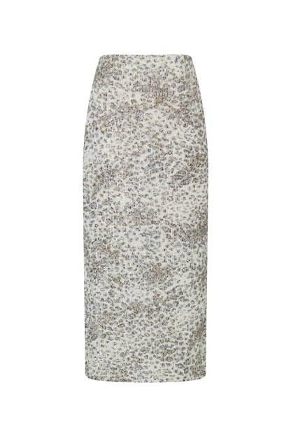 Leopard Midi Skirt in Stretch Sequin Mesh