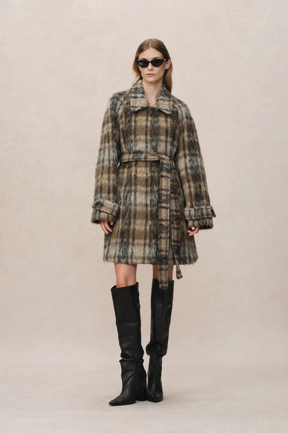 Mavis Plaid Coat in Brushed Single-Face Wool