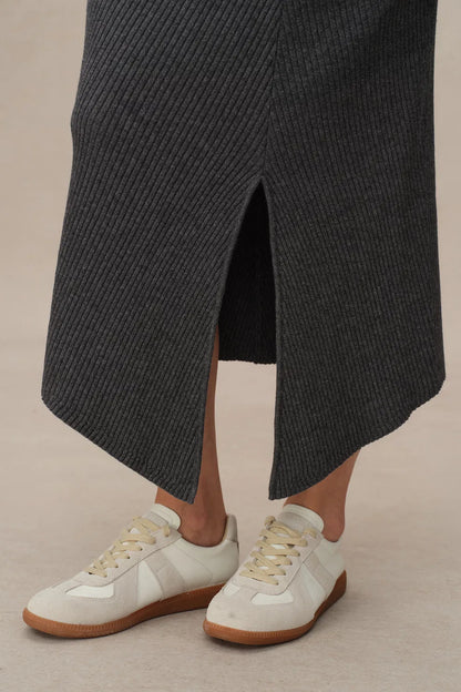 Aria Side-Slit Skirt in Merino Wool Rib Knit