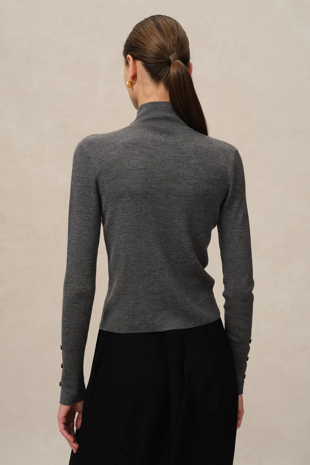 Grace High Neck Fitted Sweater in Ultrafine Merino Wool Knit