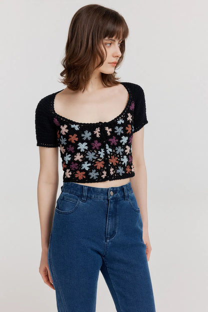 Daisy Handcrafted Flora Crochet Top in Cotton Knit