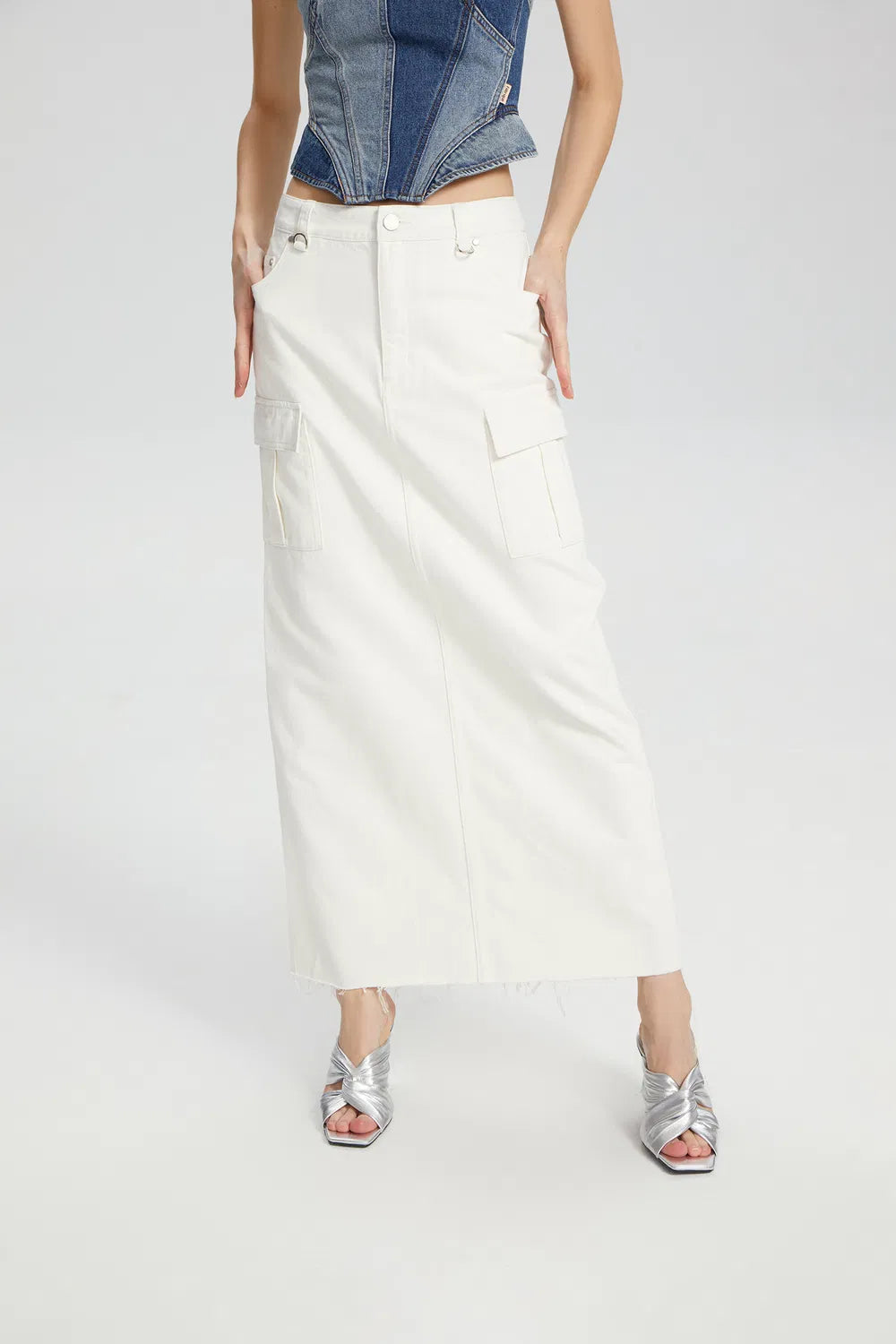 Lara Cargo Maxi Skirt in Cotton Denim