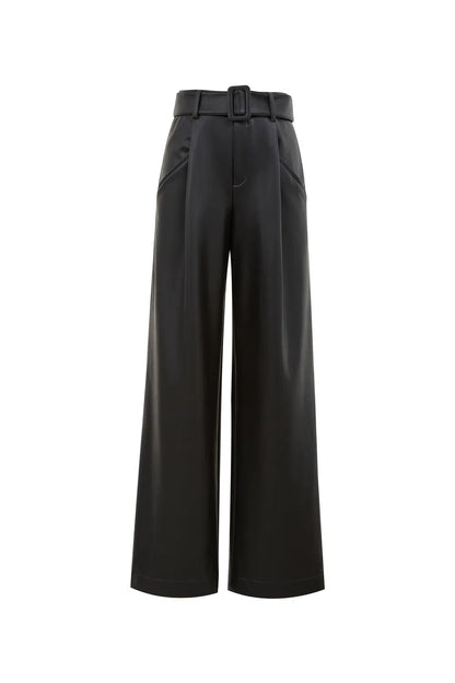 Bitume Belted Straight Leg Baggy Pants in Vegan Leather