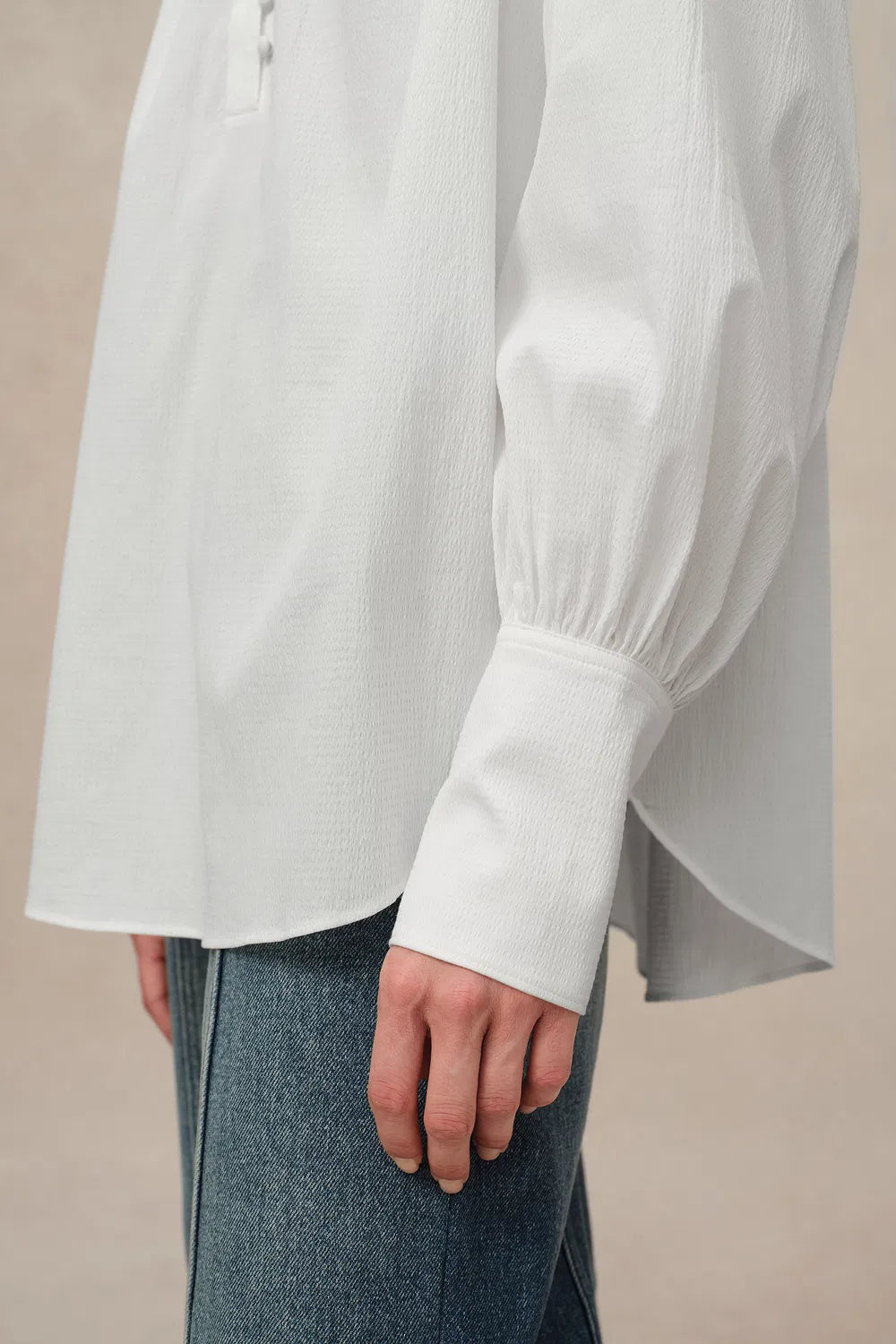 Lila Stand Collar Blouse in Tencel-Cotton