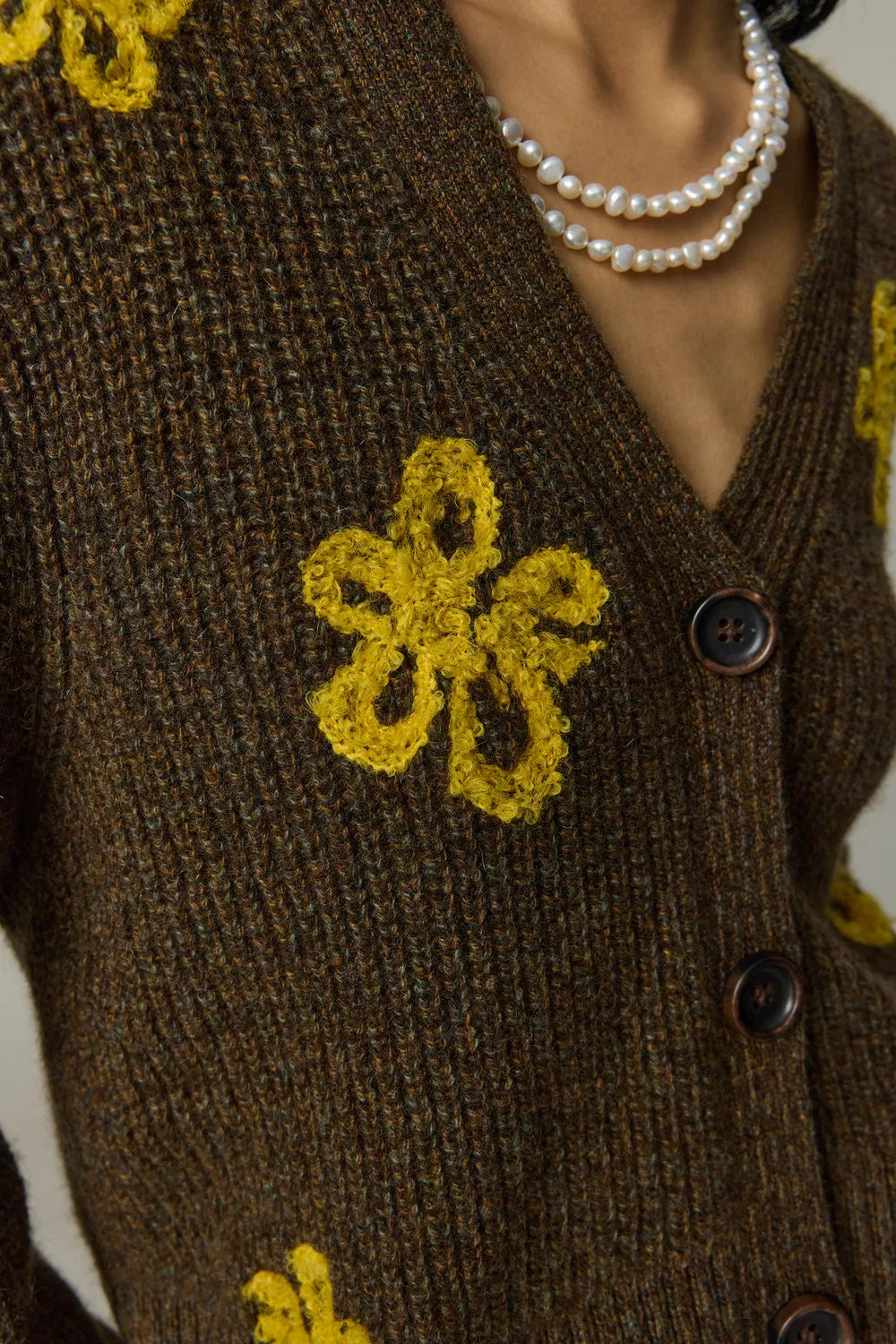 Flores Jacquard Cardigan in Tibetan Yak Down Knit