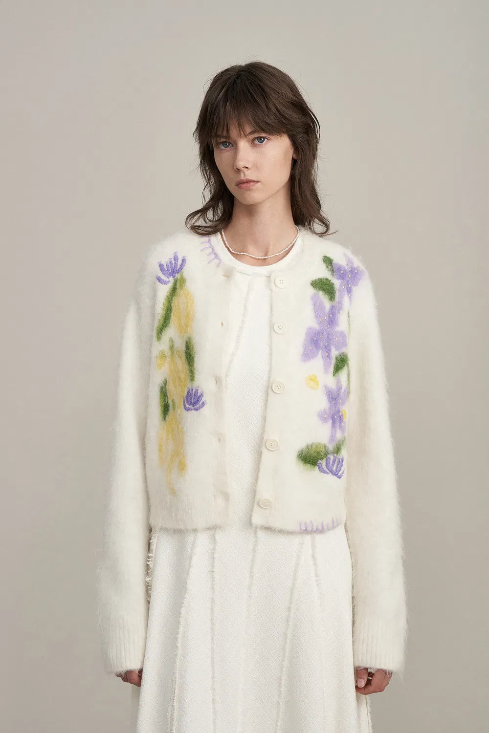 Cymbidium Hand Embroidered Flora Cardigan in Alpaca Blend Knit