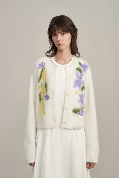 Cymbidium Hand Embroidered Flora Cardigan in Alpaca Blend Knit