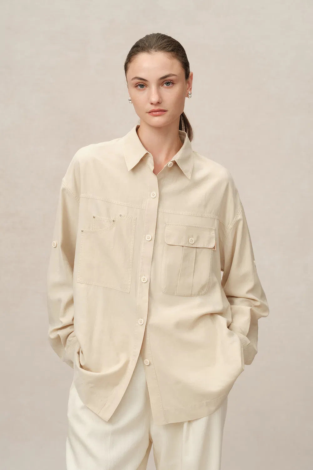 Hazo Utility Blouse in Tencel-Linen Blend