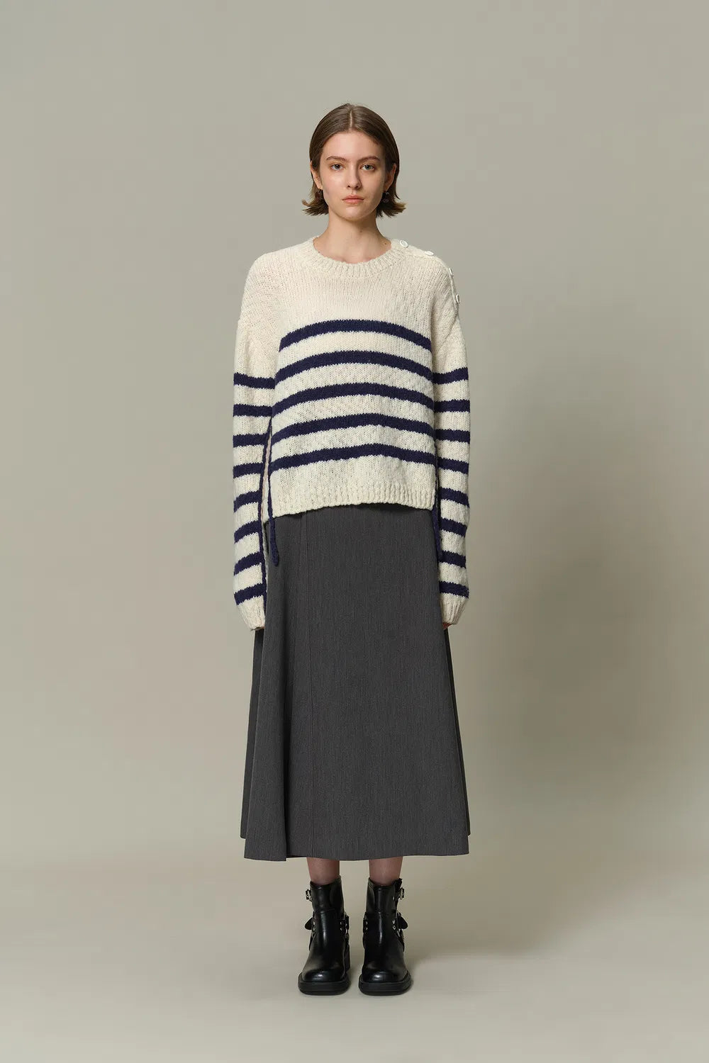 Kirsten Striped Pullover Sweater in Wool Blend Bouclé