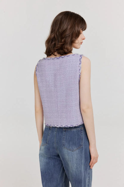 Hailey Contrast Trim Vest in Herringbone Tweed