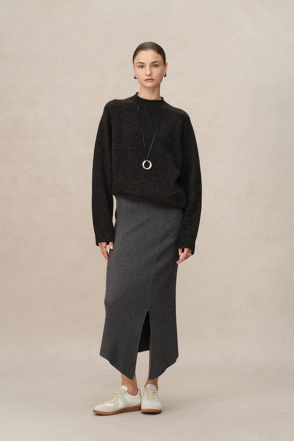 Aria Side-Slit Skirt in Merino Wool Rib Knit