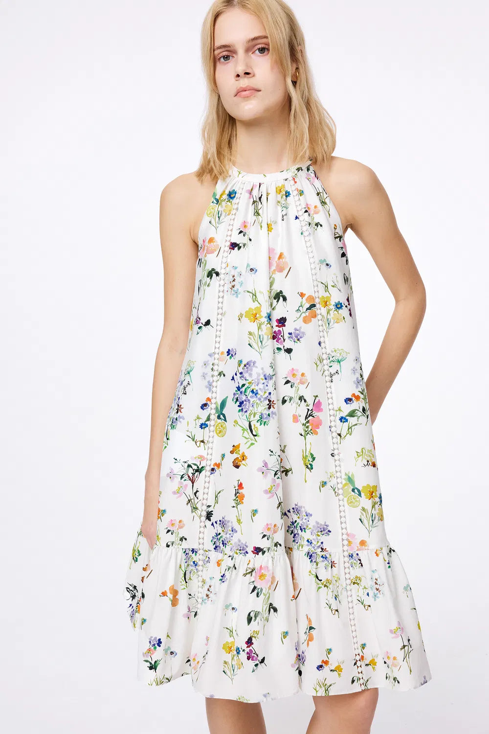 Flora Halter Neck Dress in Silk Cotton