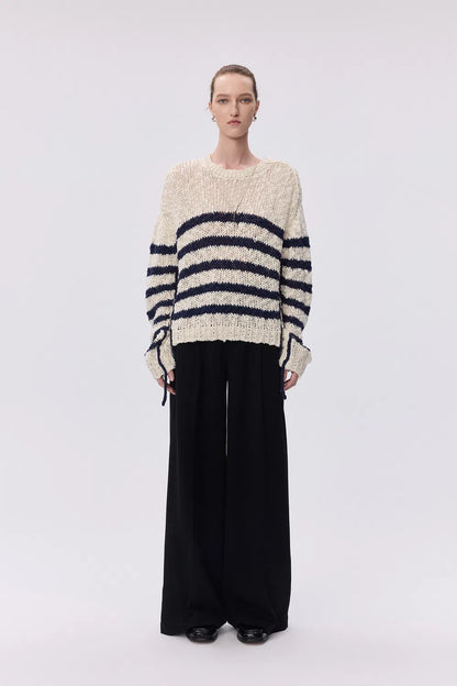 Kirsten Striped Pullover Sweater in Wool Blend Bouclé