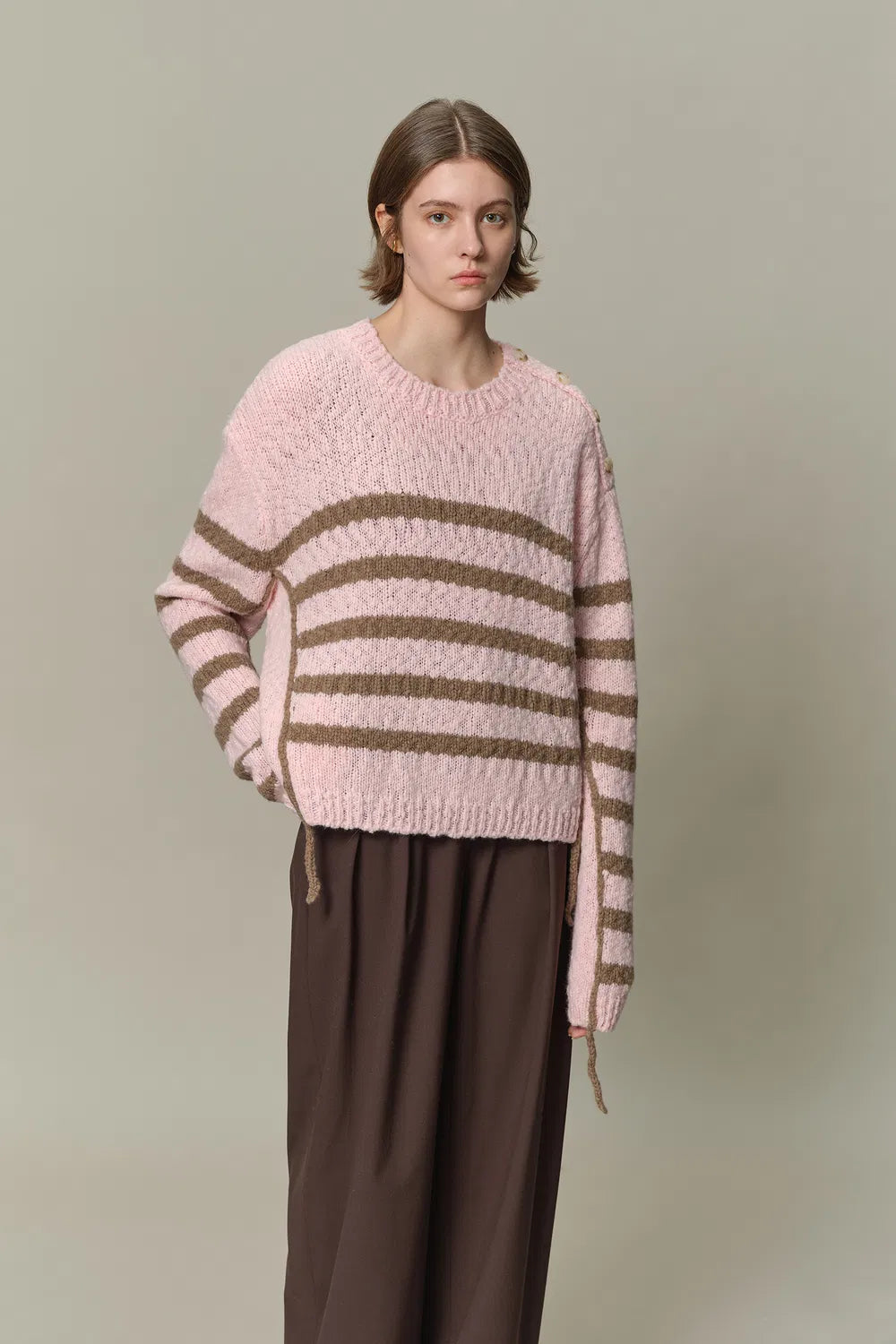 Kirsten Striped Pullover Sweater in Wool Blend Bouclé Knit