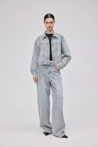 Eliana Textured Patchwork Jeans in Jacquard Washed Denim