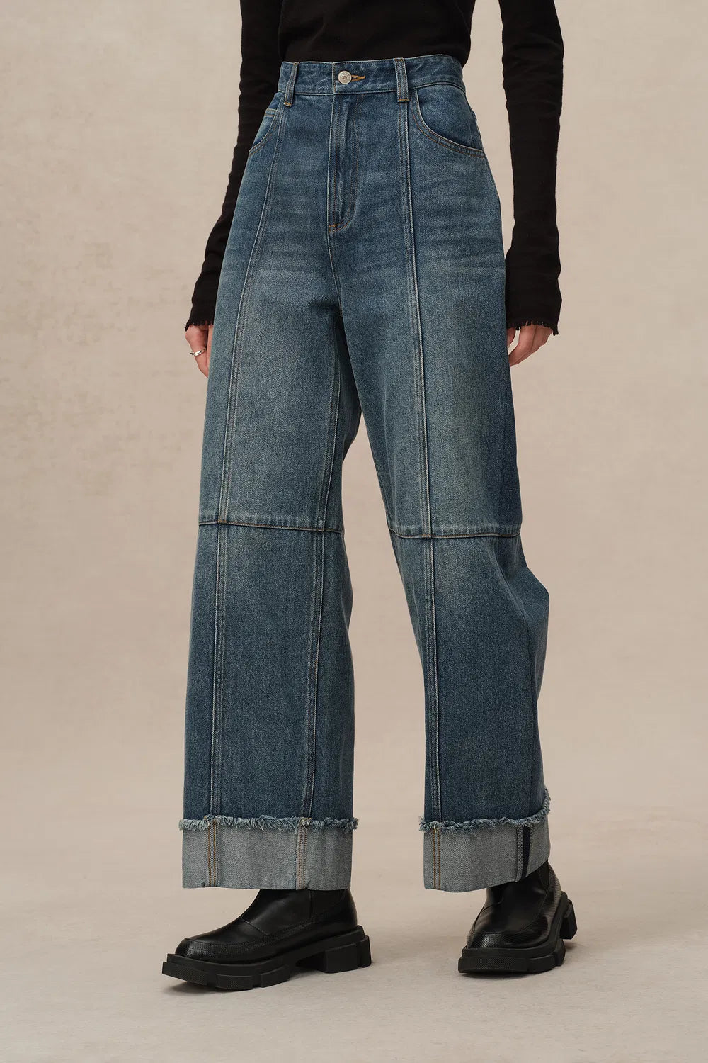 Lark Straight Leg Cuffed Jeans in Tencel Denim