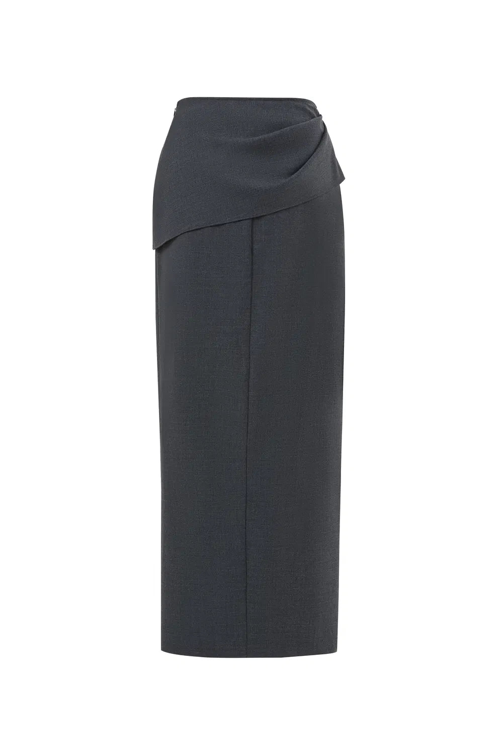 Leona Pleated High Slit Midi Skirt in Fine Worsted Wool