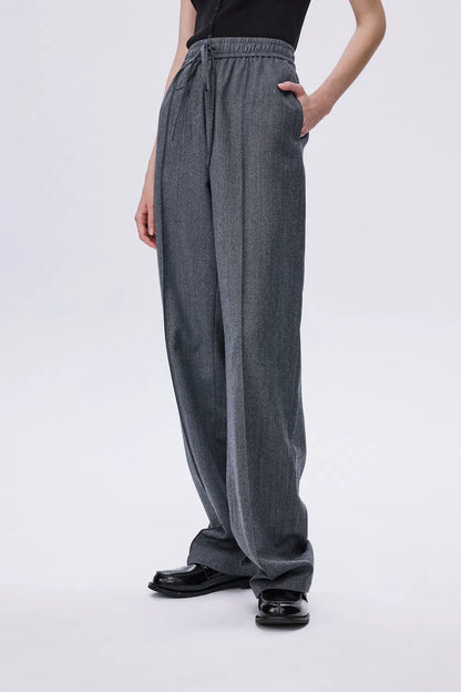 Constantine Front Tie Relaxed Fit Pants in Wool Herringbone