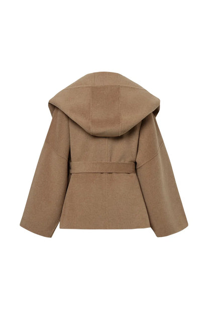 Lanza Handcrafted Hooded Double-Faced Coat in Camel Hair Blend