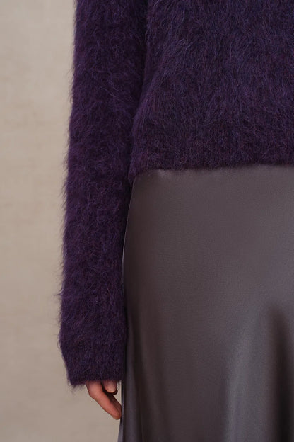 Violet Hand Sewn Crystal Stand Collar Sweater in Alpaca-Mohair Knit