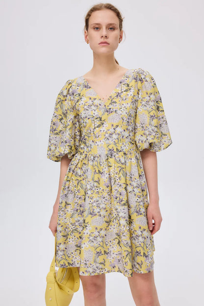 Hyacinth Floral Mini Dress in Mulberry Silk Blend