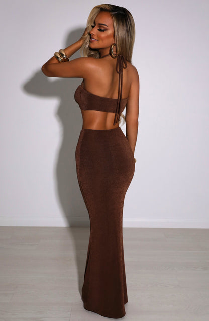 Alevna™ Elita Maxi Etek - Çikolata