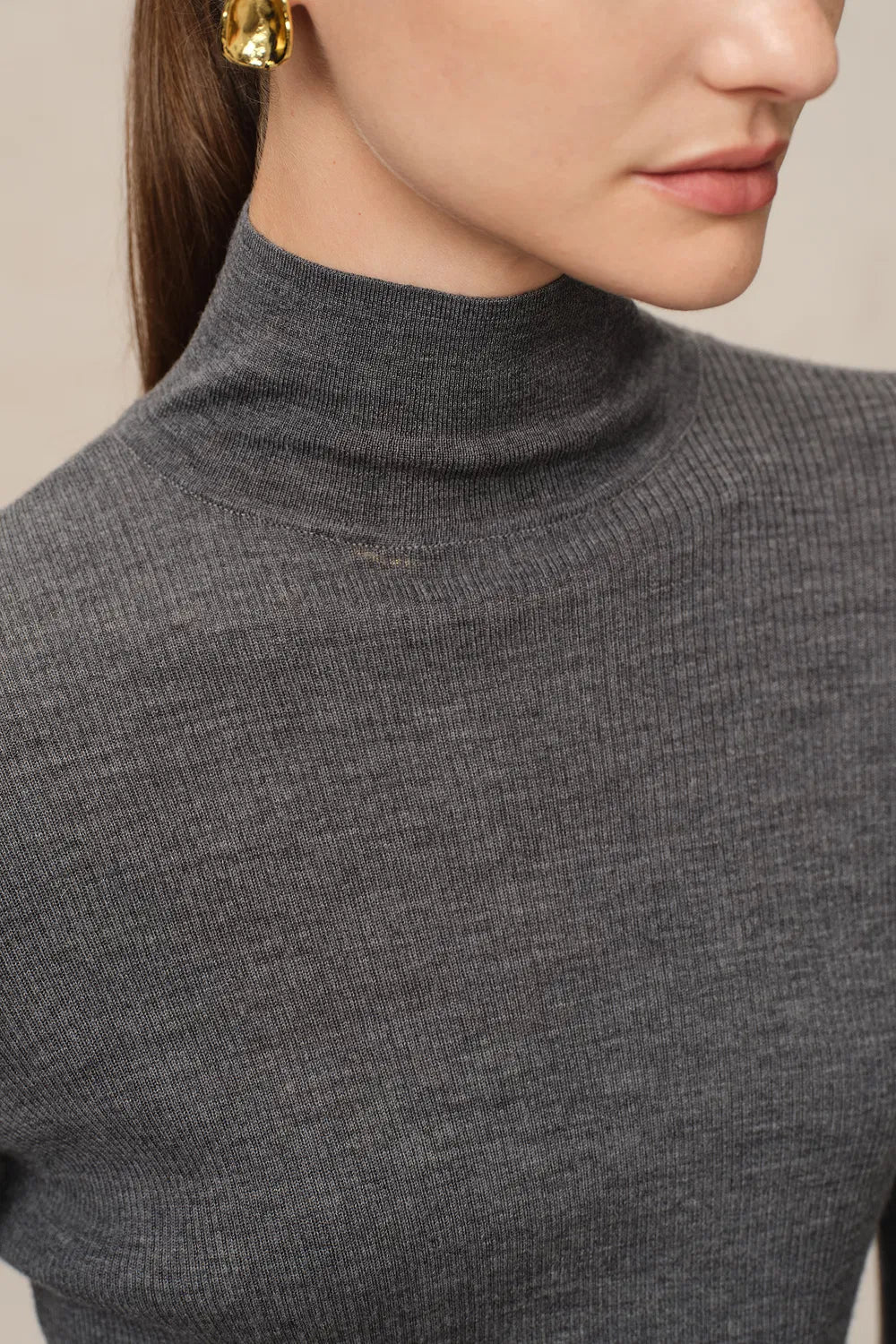 Grace High Neck Fitted Sweater in Ultrafine Merino Wool Knit