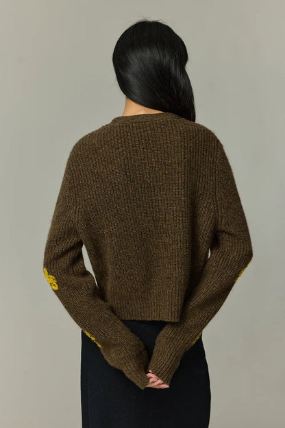 Flores Jacquard Cardigan in Tibetan Yak Down Knit