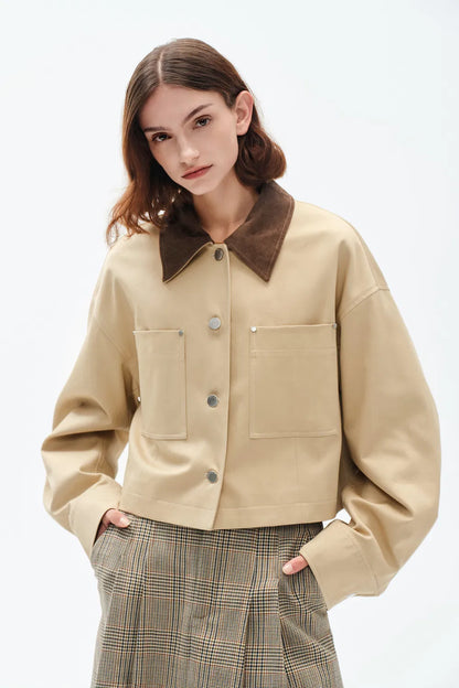 Morston Contrast Cropped Jacket in 100% Cotton Twill