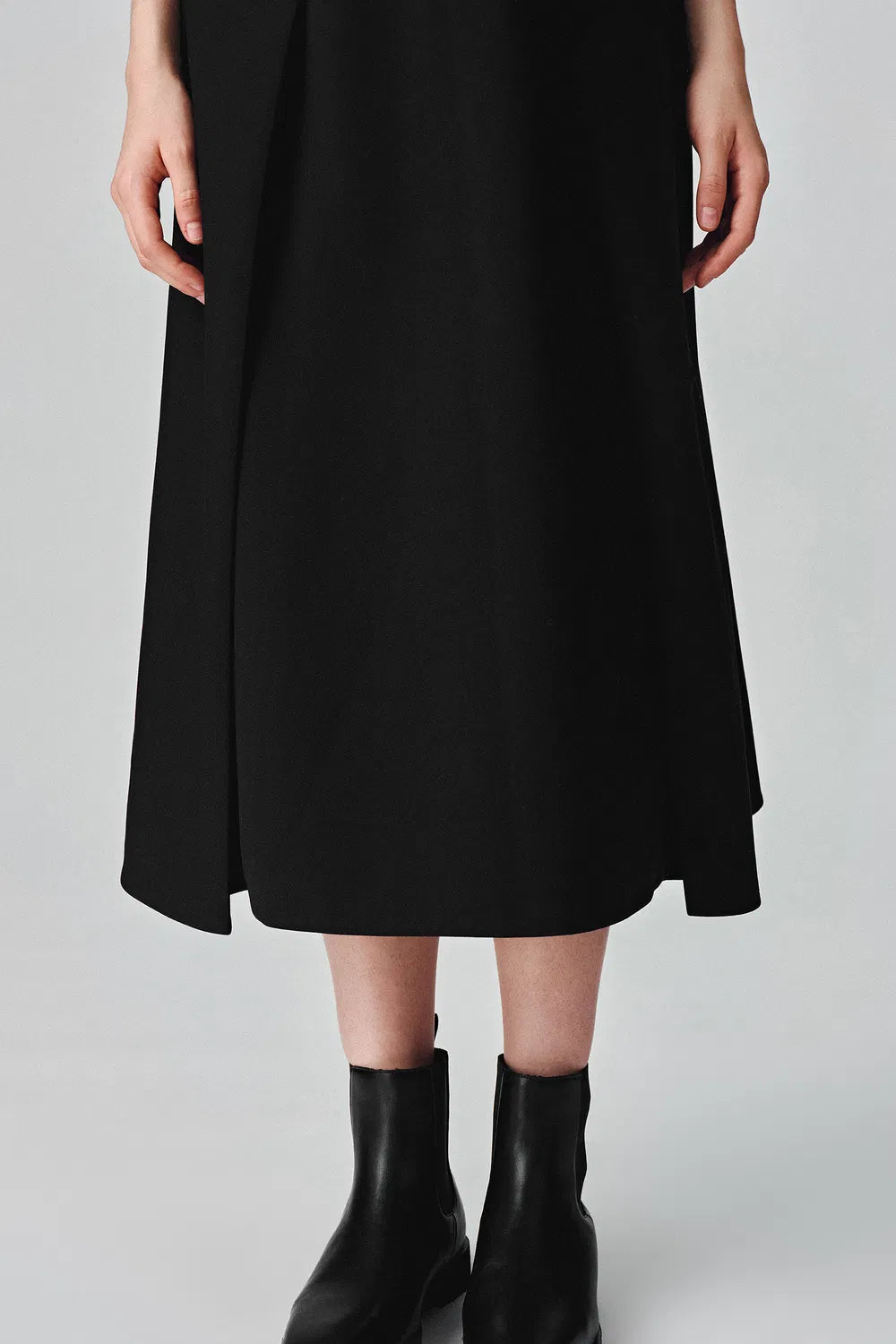 Zaha Pleated A-Line Midi Dress in Wool Blend