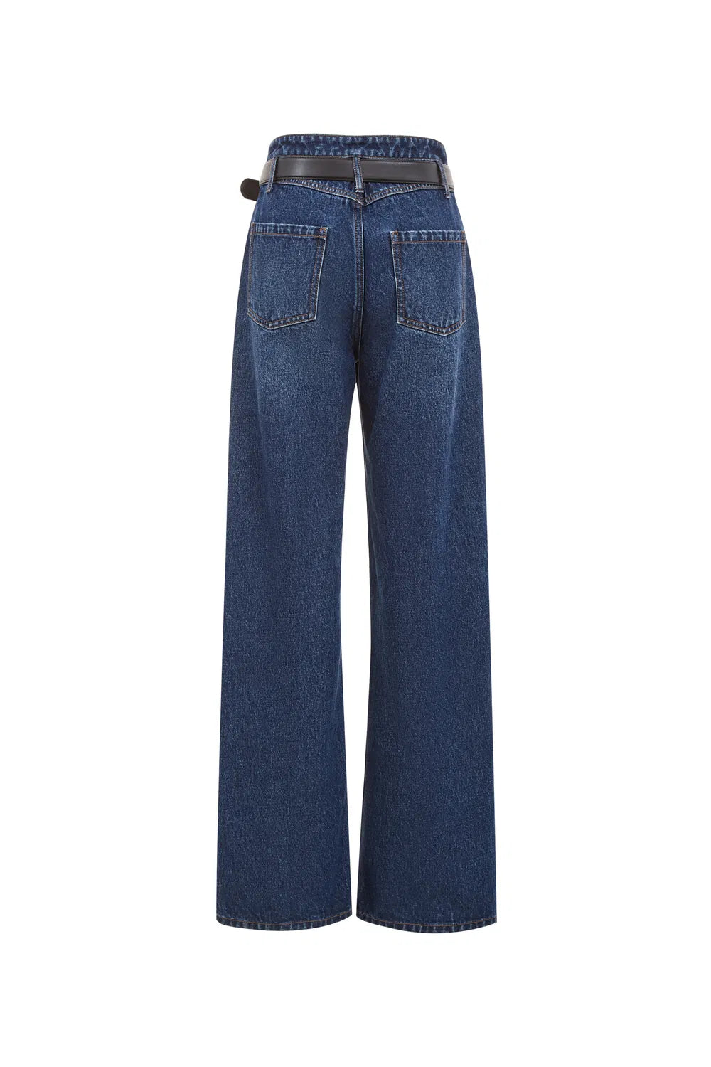 Crisp Removable Belt Straight Jeans in Washed Cotton Denim