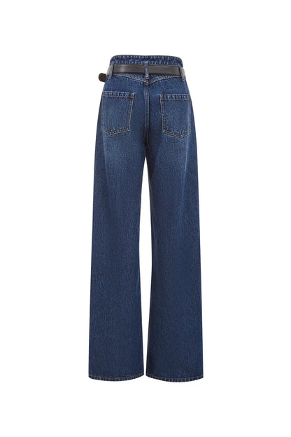 Crisp Removable Belt Straight Jeans in Washed Cotton Denim