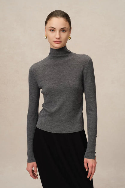 Grace High Neck Fitted Sweater in Ultrafine Merino Wool Knit