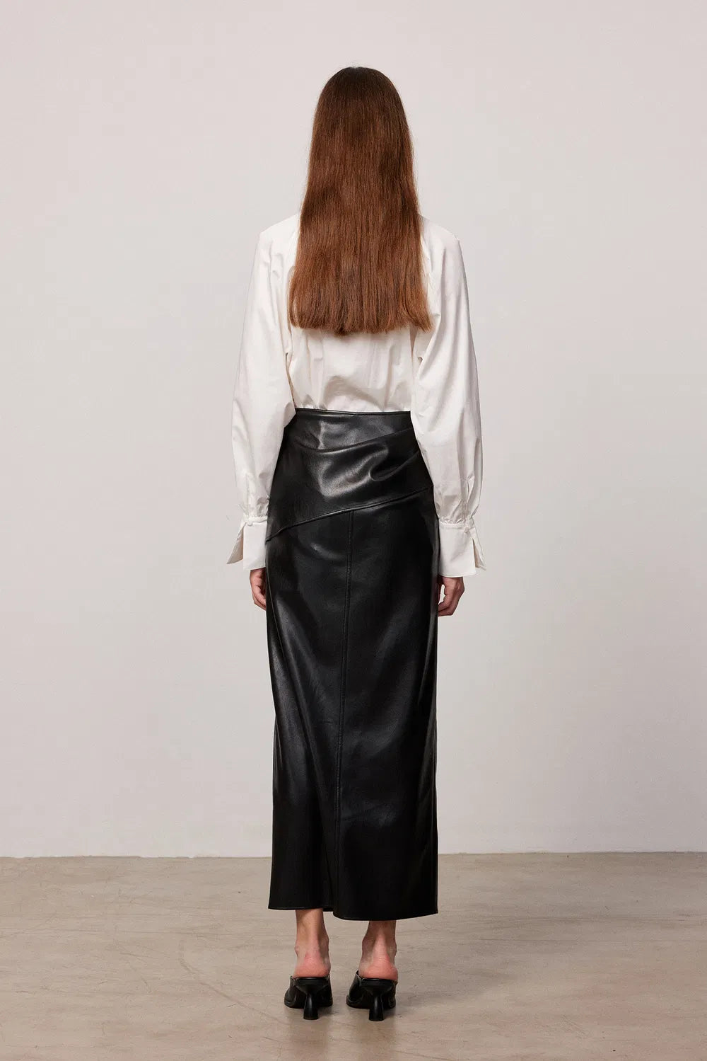 Leona Pleated Slit Skirt in Vegan Leather