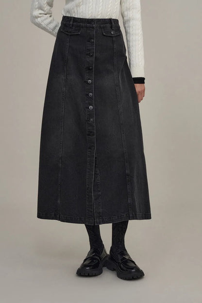 Corrine Midi Skirt in Washed Cotton Denim