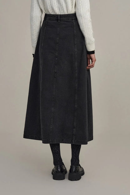 Corrine Midi Skirt in Washed Cotton Denim