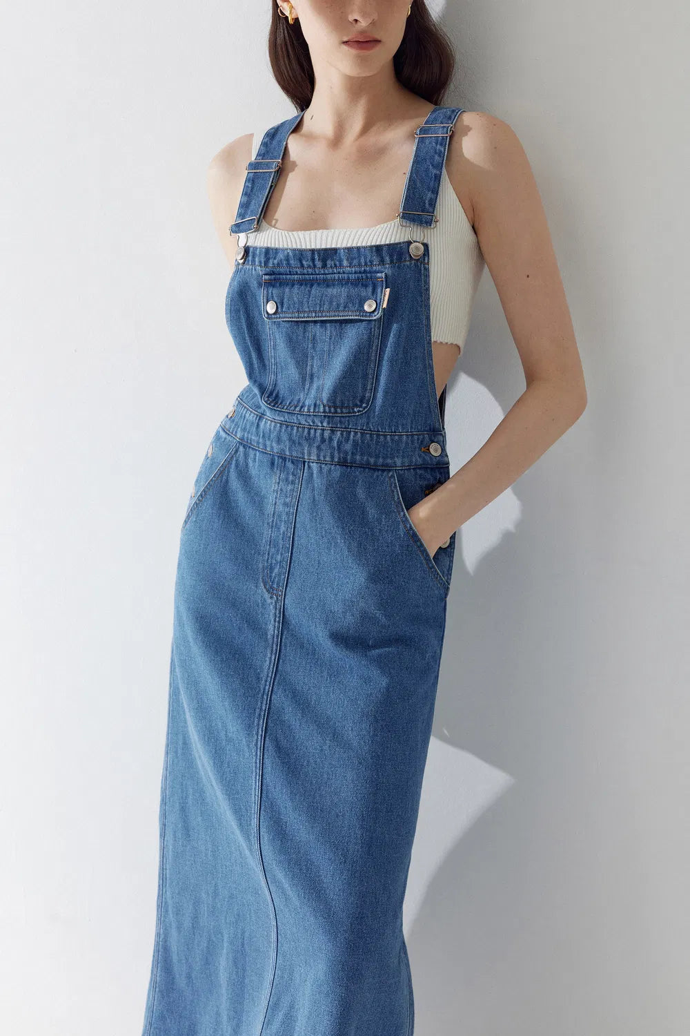 Milva Pinafore Dress in Cotton Denim