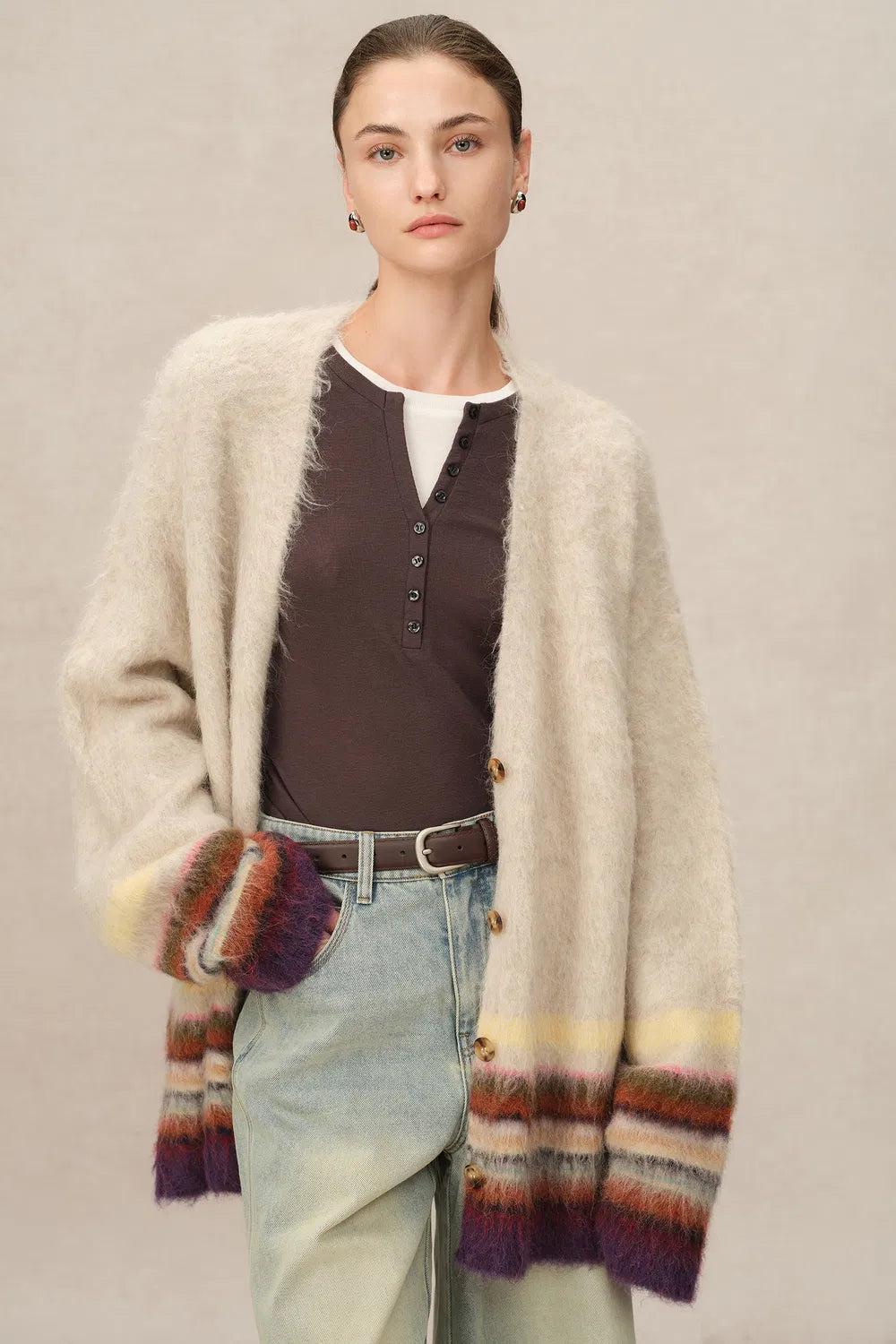 Kiko Striped Cardigan in Baby Alpaca Blend Knit