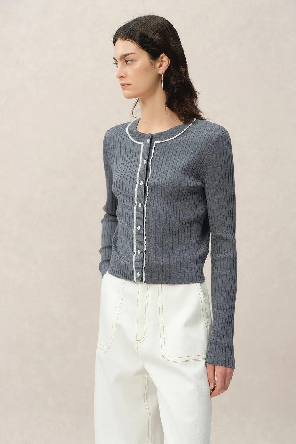 Niki Grey Cardigan in Lyocell Blend Knit