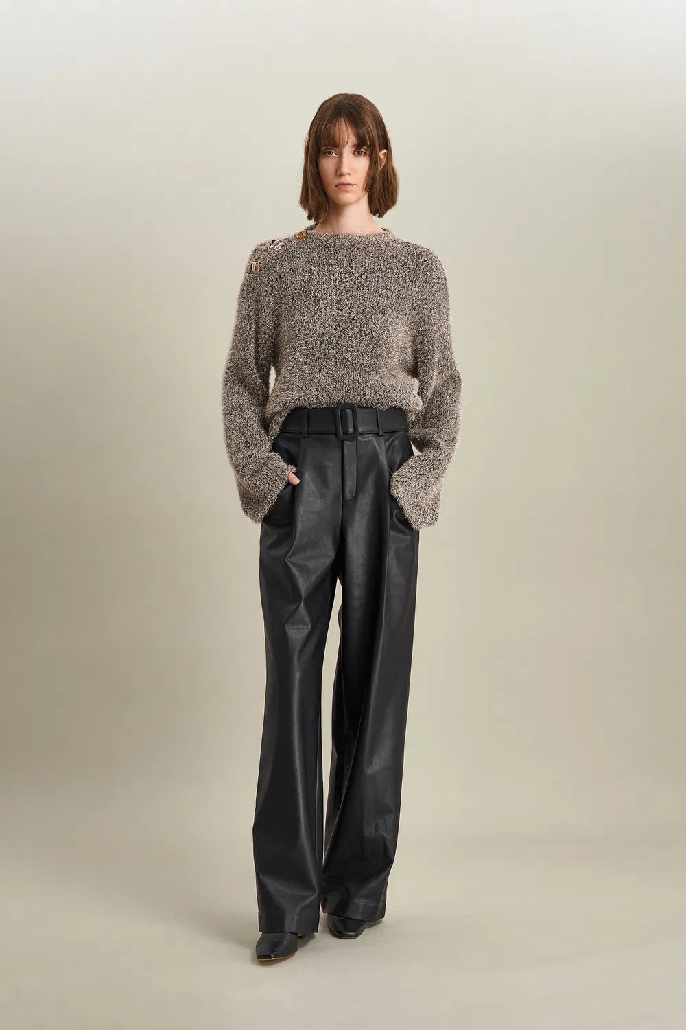 Eva Asymmetric Metallic Sweater in Lurex Blend Knit