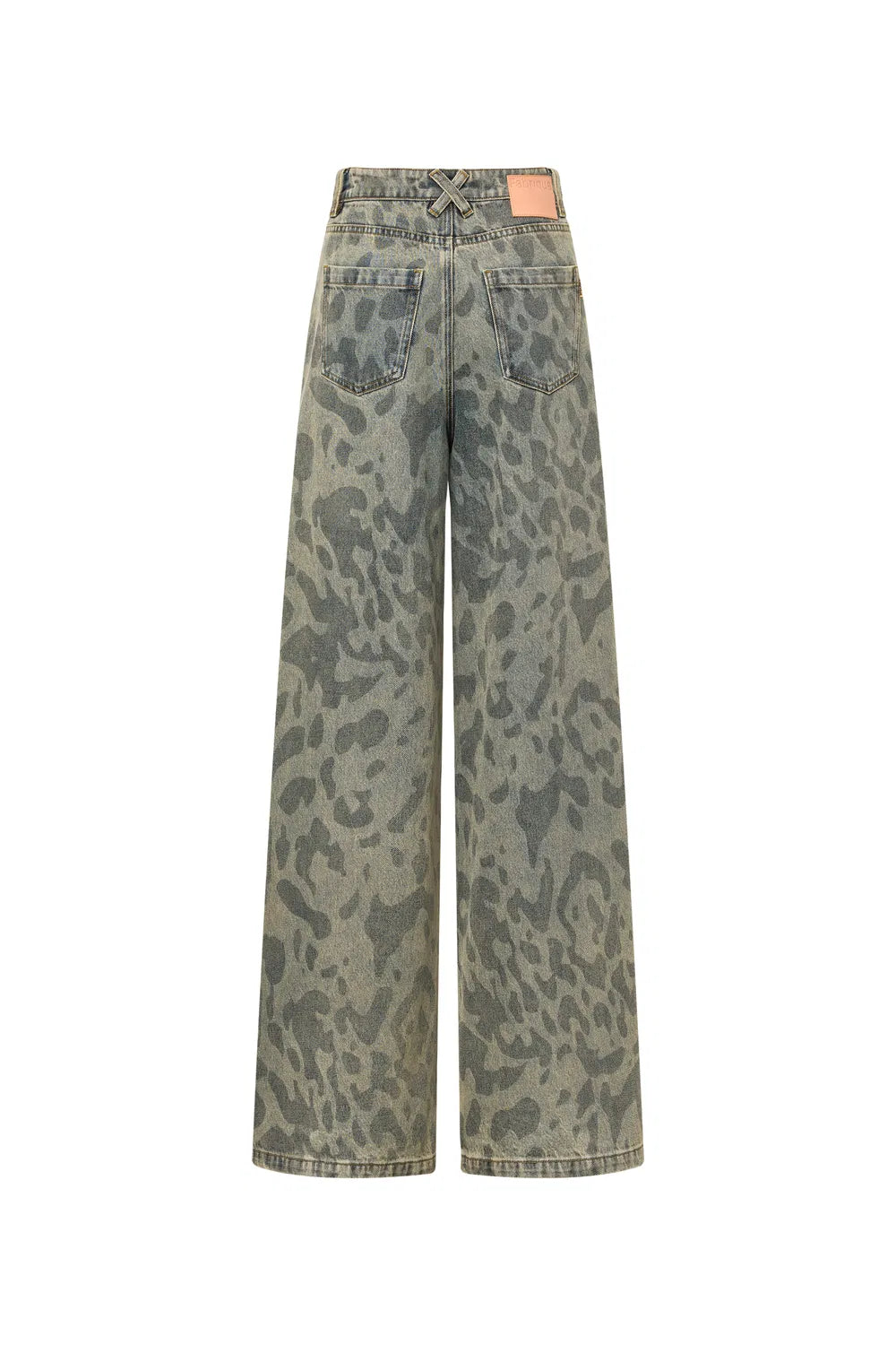 Leopix Leopard Print Wide Leg Jeans In Washed Cotton Denim