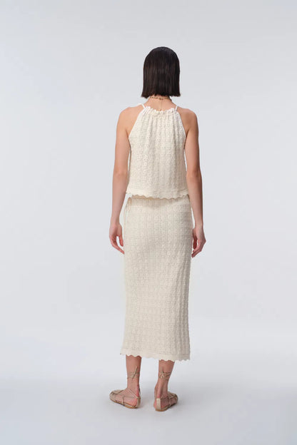 Klose Fringe Tie Up Knit Skirt in Cotton