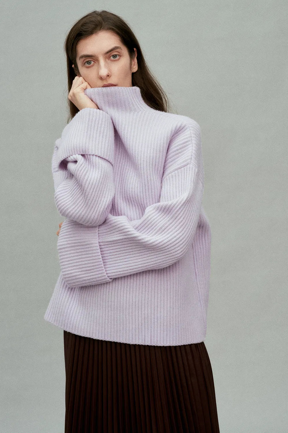 Victoria Mock Neck Sweater in Merino-Cashmere Blend Knit